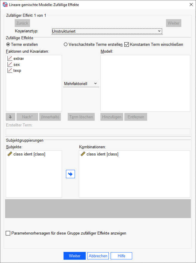 SPSS Random Effects bei Fixed Slopes Mehrebenenanalyse