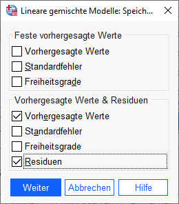 SPSS Lineare gemischte Modelle Speicherung Residuen Level 1